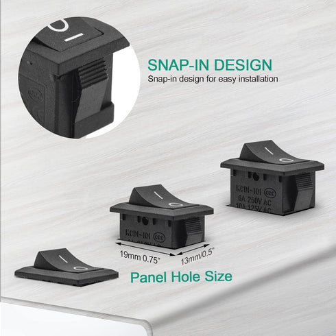 QTEATAK 5Pcs On/Off Boat Rocker Switch, 2 Pin 2 Position Snap, 12V 110V 250V