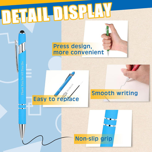 Seajan 60 Pcs Employee Appreciation Gift Pen Bulk Thank You Ballpoint Pen 2 in 1 Stylus for Men Women