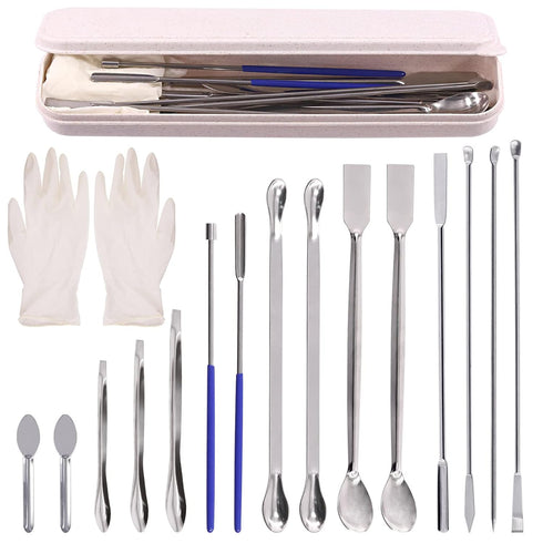 Keadic 17Pcs Stainless Steel Micro Sampling Spoon, Lab Spatulas Assortment Kit for Laboratory Reagent