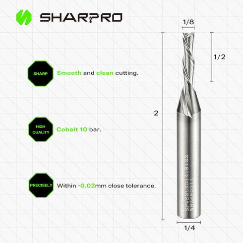 1/8 1/4 1/8 Inch 1/4 Grooving,1/2" CL,2" Router Bits Shank, Spiral Downcut Router Bit, CNC Router Bits, Down Cut End