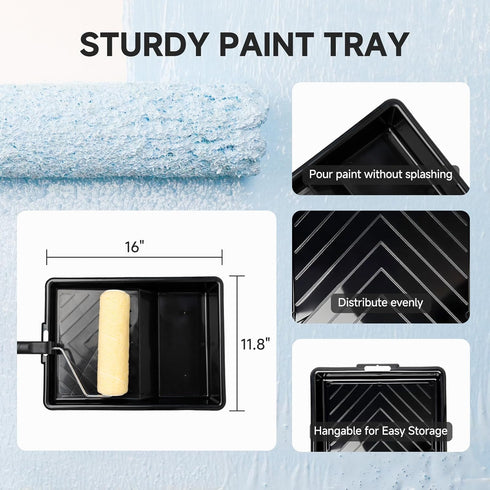 6 Set 9" 2" 51" 11" Set Paint Roller Kit with Extension Pole - Pieces with Paint Roller, Paint Brush, Adjustable