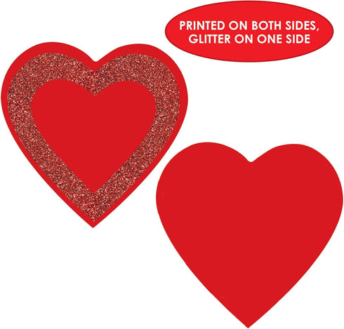 Beistle 5"-12" Red Paper Glittered Heart Cut Outs for Valentine's Day Classroom Bulletin Board and Craft Supplies