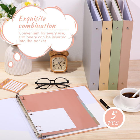 Ctosree 5 Sets 1 Inch Heavy Duty 3 Ring Binder with 2 Pockets, 5 Tab Dividers, 8.5 x 11 Inch Plastic Film and File