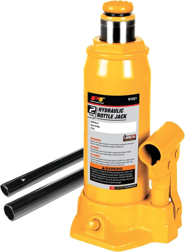 Performance Tool W1621 2-Ton (4,000 lbs.) Heavy Duty Hydraulic Bottle Jack, Yellow