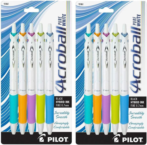 Pilot Acroball PureWhite Retractable Advanced Ink Ball Point Pens; Fine Point, Black Ink, 2 Of Each