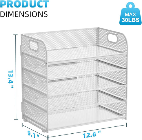 Marbrasse Paper Organizer Letter Tray, 5 Tier Mesh File Organizer with Handle for Home Office Supplies - White