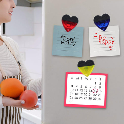 Heart Shape Plastic Clips with Magnetic for Refrigerator Note Holder, Set of 6 All Purpose Clips
