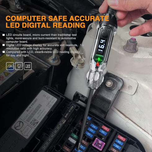 Upgraded 3-72V Buzzer Automotive Test Light, Heavy Duty Digital LED Circuit Tester with Voltmeter