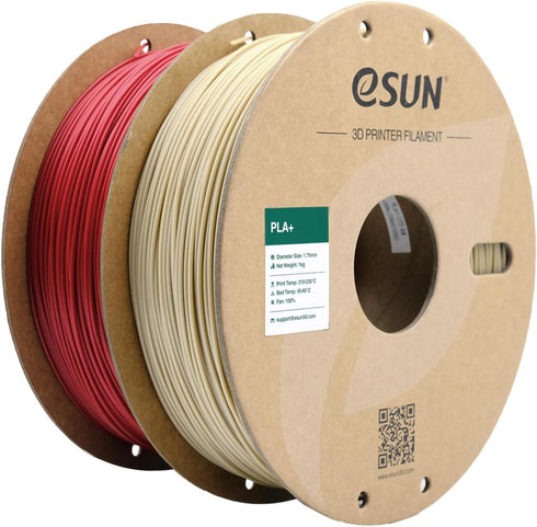 eSUN PLA+ Filament 1.75mm, 3D Printer Filament, 1KG per Spool, Bone White + Fire Engine Red