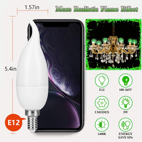 Kakolvan E12 Bulbs 3 Bulbs 6 Pack) LED Flickering Candelabra Flame Effect Light - Modes Flicker Chandelier Candle Fire