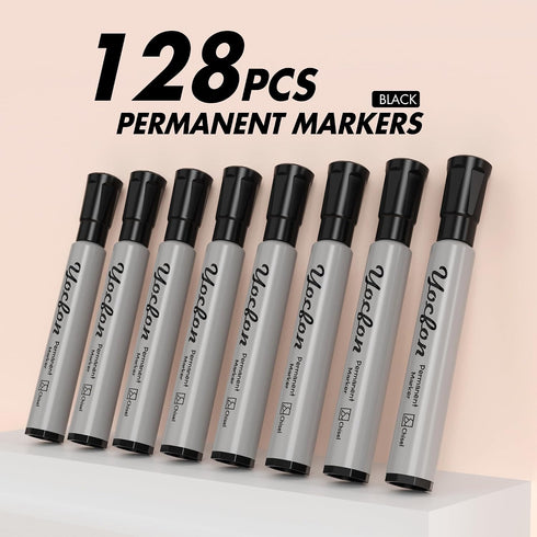 Yocfon Markers,128 Pack, Permanent Crown Whiteboard Markers With Chisel Tip, Waterproof Markers, Works On Plastic