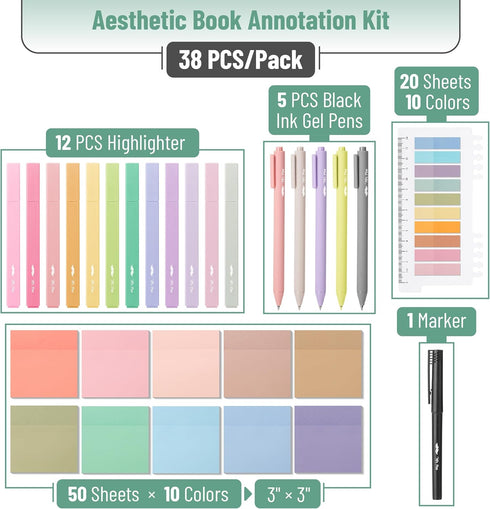 Mr. Pen Aesthetic Book Annotation Kit, 38 pcs, Highlighters and Gel Pens, No Bleed Highlighters for Bible Pages
