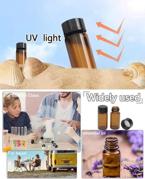 JIUWU 5ml Liquid Sample Glass Bottles Vials Screwcap Brown Lab Collection Container, Pack of 10