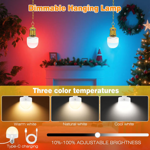Puanticn 25x6cm Dimmable Timing Battery Operated Chandelier, Rechargeable Battery Powered Pendant Light with Remote