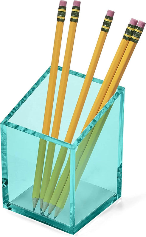 OfficeGoods Acrylic Pen & Pencil Holder, Modern Trapezoid Design Desk Organizer for Home or Office, Green