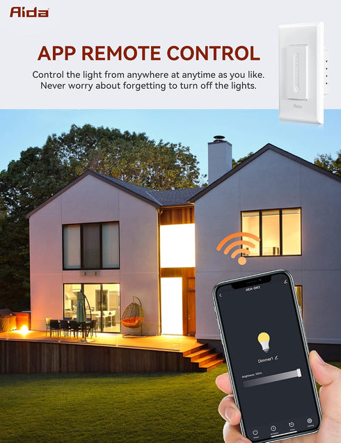 Dimmer Dimmer 2.4GHz Bulbs, 3 Pack AIDA Smart Light Switch, Single Pole Switch Works with Alexa and Google Assistant