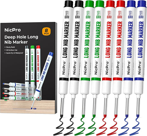 Nicpro 8 PCS Long Nib Marker Pens, 20mm Deep Hole Marker, Quick