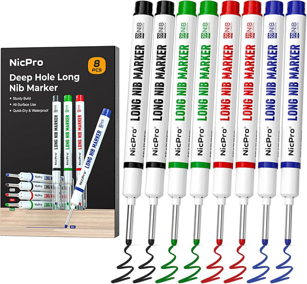 Nicpro 8 PCS Long Nib Marker Pens, 20mm Deep Hole Marker, Quick