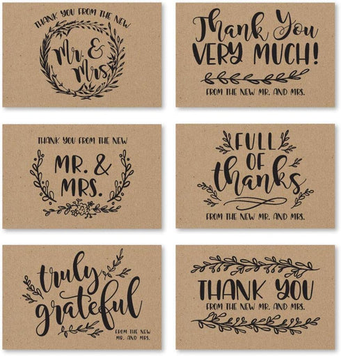 Hadley Designs 24 Rustic Wedding Thank You Cards with Envelopes, Wedding Thank You from The New Mr. and Mrs.