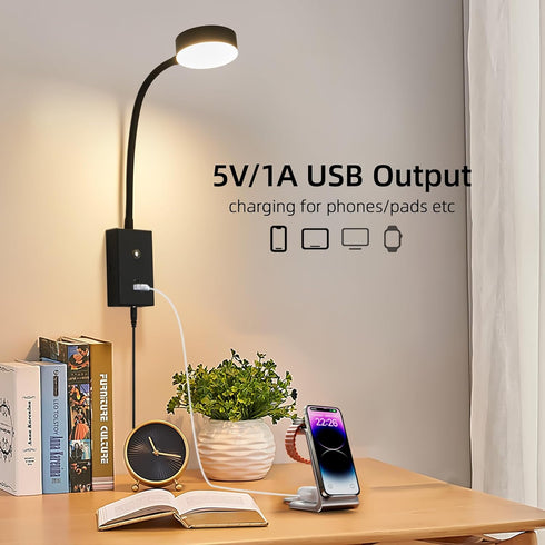 NOVCAND 5 Dimmable LED Wall Mounted Reading Light for Bed, Flexible Gooseneck Book Light for Wall Bedside Lamp