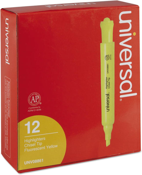 Universal UNV08861 Desk Highlighter Chisel Tip Fluorescent Yellow (1 Dozen)