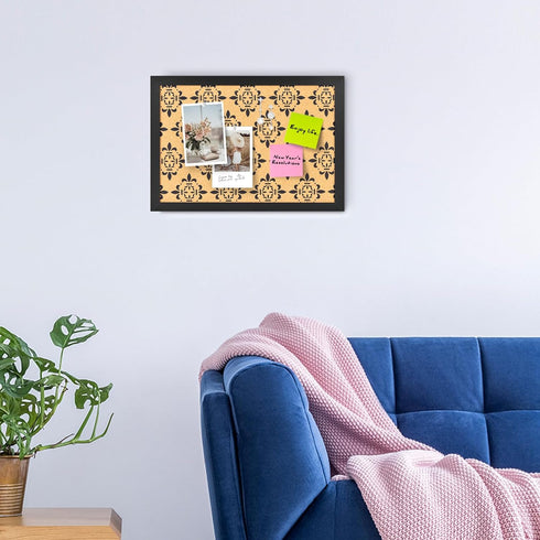 Decorative Cork Board for Walls with Black Floral Print, Black Framed Pin Board for Office, School, and Bedroom Decor