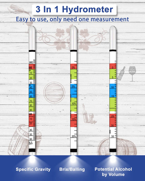 Hydrometer Test Kit, Triple Scale Alcohol Tester for Wine, Beer, Kombucha & Mead, Home Brewing Kit