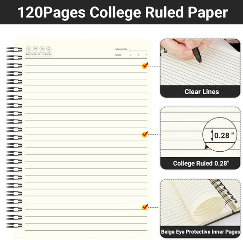 EUSOAR Spiral Notebook College Rule - A5, 24 Packs, 120 Pages Lined Travel Writing Notebooks