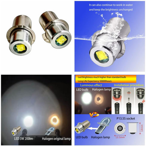 LED Flashlight Bulb Upgrade Replacement 3CD 4CD Cells 4.5V 6V 18V DC4-24V LED Conversion Kit (4Pack)
