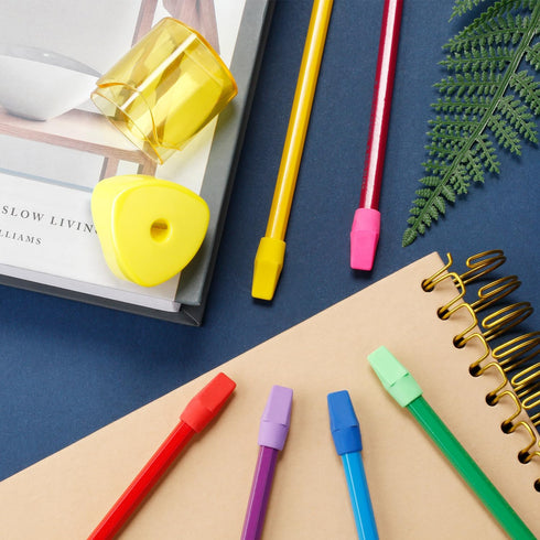 Maitys 100 Pcs Colorful Pencil Top Erasers and Sharpener with Random Colors for School Office