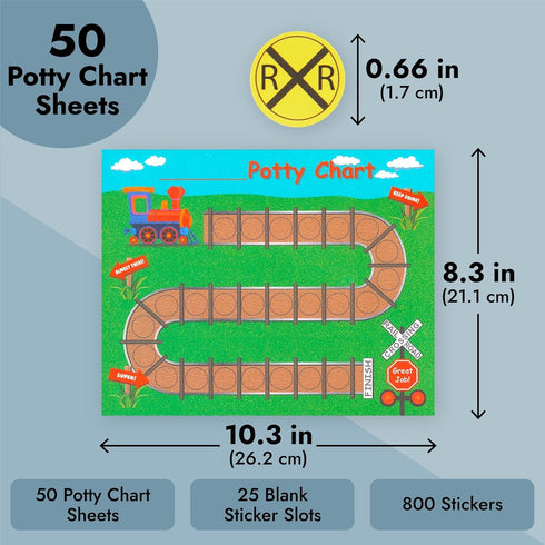 50 10.3 8.3 Potty Training Chart - Sticker Incentive Chart for Toddlers - Train-Themed Layout & Potty Training