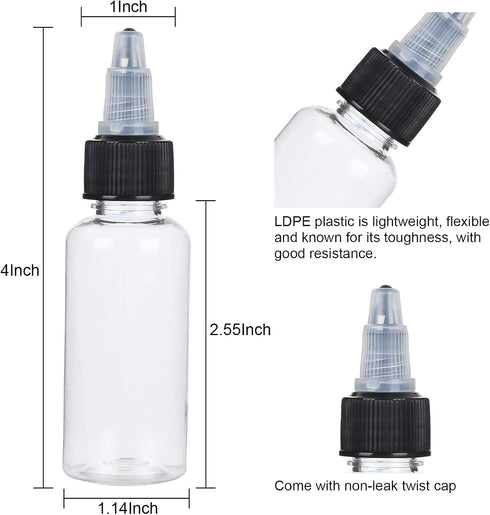 50 Pack 1oz Plastic Squeeze Bottles with Twist Top Cap, Boston Dispensing Bottles Small Sauce Bottle with Squeeze Top, Mini Condiment Squeeze Bottles for Paint, Tattoo Ink, Glue, Crafts, Liquids, Oil by LISHINE
