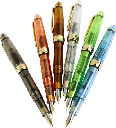 Gullor Jinhao 992 Plastic Fountain Pen, Transparent, 6 Colors, 6PCS with Golden Clip