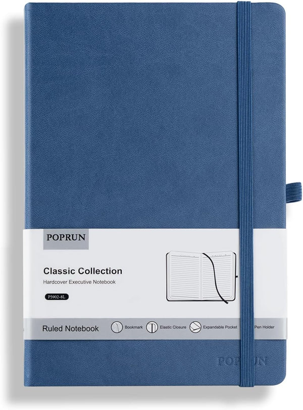 POPRUN A5 Lined Journal Notebooks, Leather Hardcover, 240 Pages Classic Ruled for Writing, Business, Travel