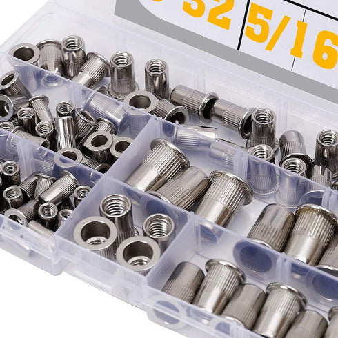 Stainless Steel Rivet Nuts Kit, #8-32, #10-24, 1/4"-20, 5/16"-18, 3/8"-16 Threaded Insert Nutserts