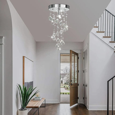 D8"x H15.8" Modern Crystal Chandelier Elegant Spiral Flush Mount Chandelier Modern Raindrop Crystal Ball Chandeliers