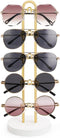 Mkono Sunglasses Organizer for 5 Pairs, Metal Frame with Wood Base, Gold, Eyeglasses Rack for Table, Set of 1