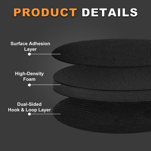 6-Inch 5 Pack No-Hole Interface Pad: Hook & Loop Foam Sanding Discs Backing Pads Replacement for Random Orbital