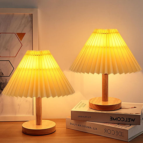 Buroraix 2-Piece Small Table Lamp with Modern Style Wooden Base, Suitable for Bedside