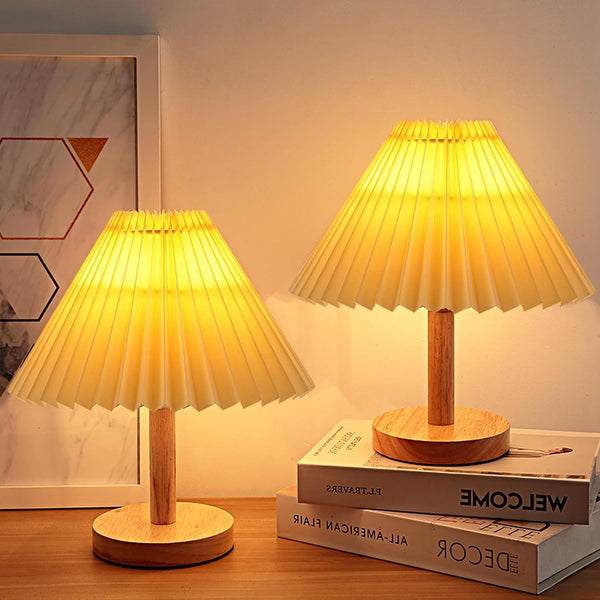 Buroraix 2-Piece Small Table Lamp with Modern Style Wooden Base, Suitable for Bedside
