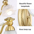 Generic E14 European Vintage Brass Wall Sconce, Romantic Floral Glass Shade with Faux Pearl Accents, LED Light Fixture