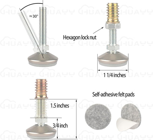 Adjustable(5/16-18 Kits-8 Sets),Heavy Furniture Levelers Swivel Feet,Angle Height Nut Inserts Duty Leveling Legs