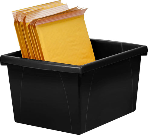 Storex 4 Gallon Storage Bin, Plastic Classroom Organizer for Books and Supplies, Black, 6-Pack (61466C06C)