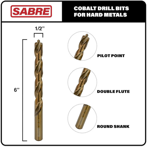 1/2 Inch Cobalt Drill Bits, 5pcs Heavy-Duty M35 Cobalt Metal Drill Bit Set for Steel and Cast Iron
