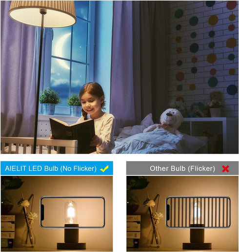 T45 E26 Bulb, Dimmable 2W(25 3000K, T14 Bulb, Bulb 6-Pack Light Watt Equivalent), Soft White LED Tubular Antique Edison