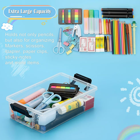 BTSKY 3 Layers Cute Dolphin Clear Plastic Pencil Box, Multipurpose Craft Storage Containers with Lid & Handle