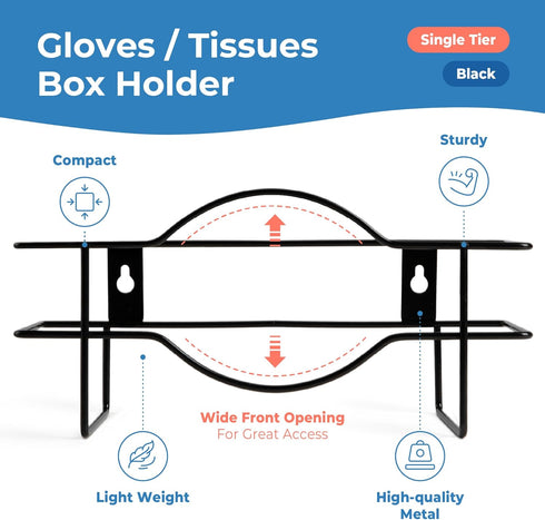 FMP Brands Single Glove Holder for Wall Mount, Wire Rack Disposable Napkin Gloves Box Holder, Black Durable Metal Organizer Gloves Holder for Food Service, Lab, Office, Home, and Garage by FMP Brands