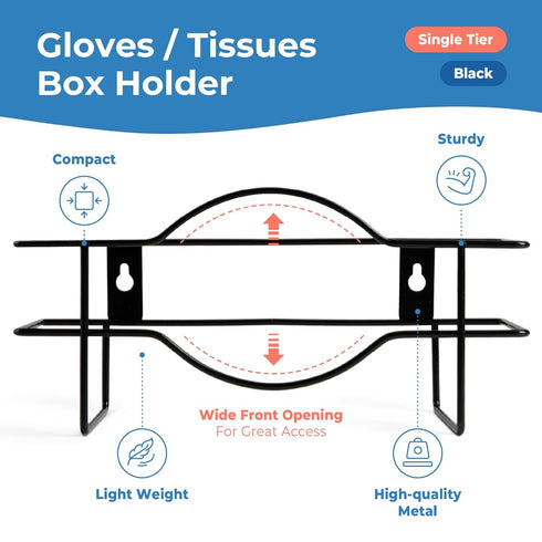 FMP Brands 2 Pack Single Glove Holder for Wall Mount, Wire Rack Disposable Gloves Box Holder, Durable Metal Organizer Glove Dispenser for Food Service, Lab, Office, Home, and Garage (Black)