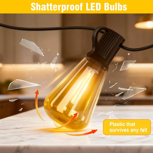 ST38 Bulbs, (66FT) Solar String Lights Outdoor Waterproof with Remote & Timer, LED Shatterproof USB & Solar Powered