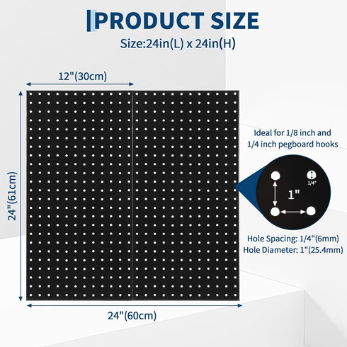 2 24"x12" 2 GarveeHome Heavy Duty Wall Mounted Metal Pegboard Panels PCS Black Steel Tool Storage Organizer for Garage